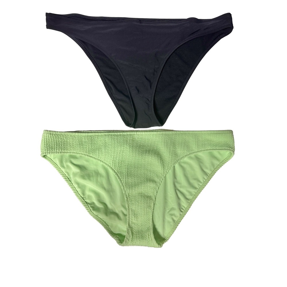 Aerie Bikini Bottoms XXL 2Pc Set Green Textured Black Ribbed Cheekiest NWT